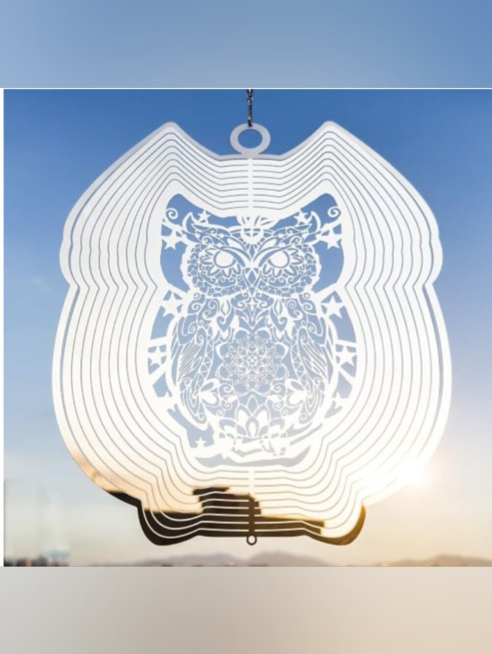 BNIB Intricate Owl Metal Wind Spinner -Silver